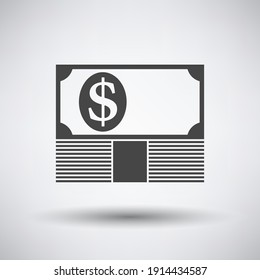 Banknote On Top Of Money Stack Icon. Dark Gray On Gray Background With Round Shadow. Vector Illustration.