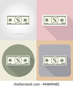 banknote one hundred dollars flat icons vector illustration isolated on background