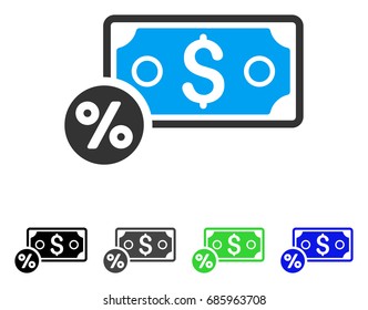 Banknote Percent flat vector icon. Colored banknote percent gray, black, blue, green icon variants. Flat icon style for web design.