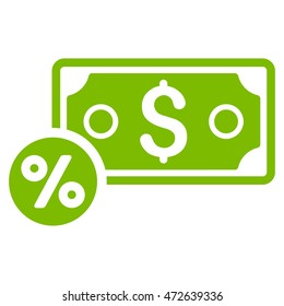 Banknote Percent icon. Vector style is flat iconic symbol with rounded angles, eco green color, white background.