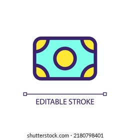 Banknote pixel perfect RGB color ui icon. Financial transaction. Simple filled line element. GUI, UX design for mobile app. Vector isolated pictogram. Editable stroke. Arial font used
