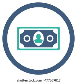 Banknote rounded icon. Vector illustration style is flat iconic bicolor symbol, cobalt and cyan colors, white background.
