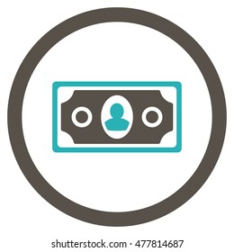 Banknote rounded icon. Vector illustration style is flat iconic bicolor symbol, grey and cyan colors, white background.