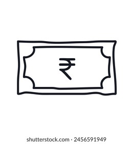 Banknote rupee doodle logo icon sign. Money currency symbol. Hand drawn sketch Economical financial design Cartoon game style. Fashion print clothes apparel greeting invitation card cover flyer poster ad