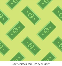 banknote seamless pattern flat design vector illustration. Exchange cash vector illustration on green isolated background. Banknote bill seamless pattern business concept
