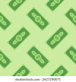 banknote seamless pattern flat design vector illustration. Exchange cash vector illustration on green isolated background. Banknote bill seamless pattern business concept