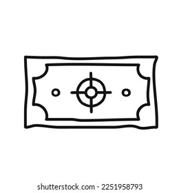 Billete con logotipo de objetivo de objetivo símbolo icono Diseño de Doodle