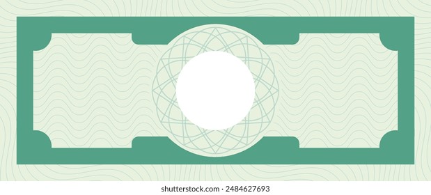 Banknote template with guilloche pattern and place for denomination, Currency design money, financial paper intricate, official print cash note, vector illustration