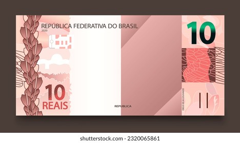 Banknote of ten Brazilian money. Brazilian real. Vector illustration.