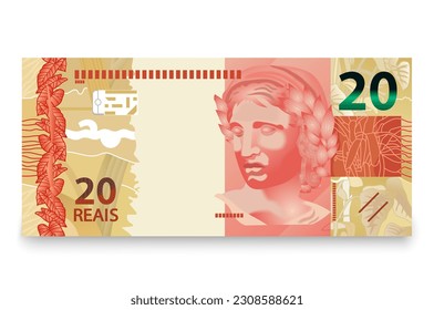 Banknote of twenty Brazilian money. Brazilian real. Vector illustration.