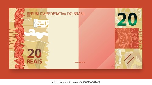 Banknote of twenty Brazilian money. Brazilian real. Vector illustration.