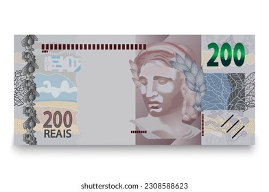 Billete de doscientos dineros brasileños. Verdadero brasileño. Ilustración vectorial.