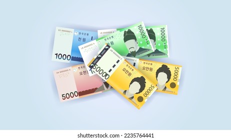 banknote vector design collection. Korean currency, won. one thousand won to fifty thousand won. suitable for your work needs