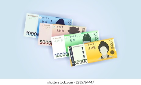 banknote vector design collection. Korean currency, won. one thousand won to fifty thousand won. suitable for your work needs