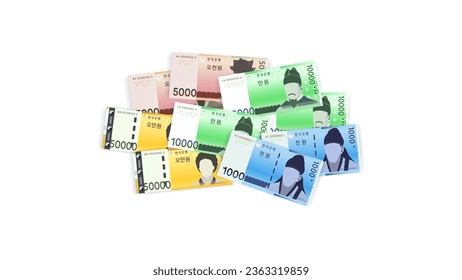 banknote vector design collection. Korean currency, won. one thousand won to fifty thousand won. suitable for your work needs