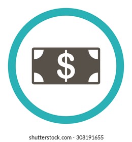 Banknote vector icon. This flat rounded symbol uses grey and cyan colors and isolated on a white background.