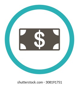 Banknote vector icon. This flat rounded symbol uses grey and cyan colors and isolated on a white background.