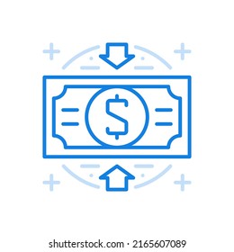 Banknote vector line icon. Financial payments and cash purchases. Rich commercial loans and capital financing. Securely stored investments verified banknotes pay for shopping goods reliable income.
