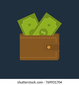 Banknote in a Wallet. Money Concept. Flat Design Style. Vector Illustration