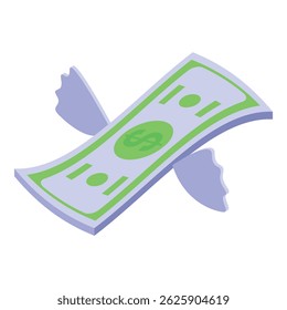 Banknote with wings flying, representing fast transactions, easy earnings, and financial freedom