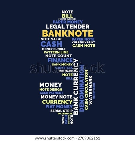 Banknote Word Cloud, Dollar Sign Money Currency Tag Cloud. Finance Banking Typography Vector