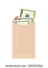 Billetes de 100 dólares en un sobre marrón. Aislado sobre un fondo blanco