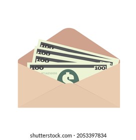 Billetes de 100 dólares en un sobre marrón. Aislado sobre un fondo blanco