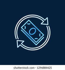 Banknotes with Arrows in circle vector colorful outline icon or sign on dark background