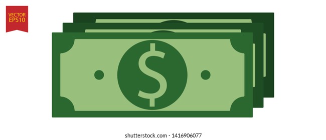 Banknotes, bills dollar money icon isolated on background.
