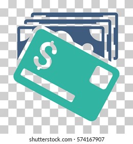 Banknotes And Card icon. Vector illustration style is flat iconic bicolor symbol, cobalt and cyan colors, transparent background. Designed for web and software interfaces.