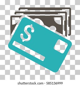 Banknotes And Card icon. Vector illustration style is flat iconic bicolor symbol, grey and cyan colors, transparent background. Designed for web and software interfaces.