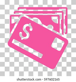 Banknotes And Card icon. Vector illustration style is flat iconic symbol, pink color, transparent background. Designed for web and software interfaces.