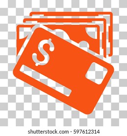 Banknotes And Card icon. Vector illustration style is flat iconic symbol, orange color, transparent background. Designed for web and software interfaces.
