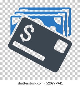 Banknotes and Card icon. Vector pictograph style is a flat bicolor symbol, smooth blue colors, chess transparent background. Designed for software and web interface toolbars and menus.