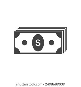 Billetes en efectivo apilan iconos de dólares. Silueta de billetes de dinero. Elementos de diseño de Vector aislados.