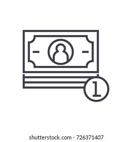 banknotes, cents vector line icon, sign, illustration on background, editable strokes