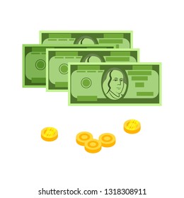 Banknotes and coins vector. Dollars and cents, currency, cash. Money concept. Vector illustration can be used for topics like finance, banking, business