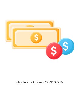 Banknotes with dollar icon vector illustration in flat color design