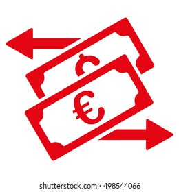 Banknotes Exchange icon. Vector style is flat iconic symbol, red color, white background.