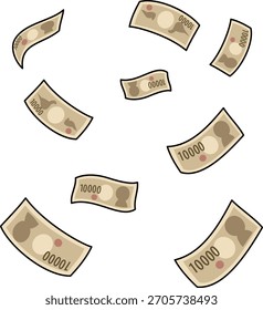 The banknotes flying in the air