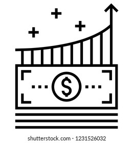 Banknotes with glow up arrow and plus icon vector illustration in solid color design