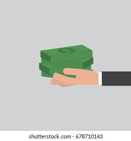 Banknotes In Hand Businessman Vector Illustration 