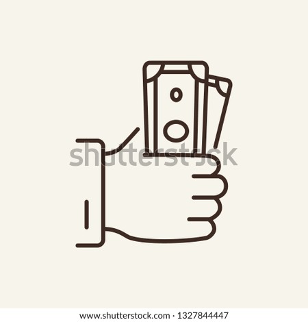 Banknotes in hand line icon. Paper money, holding, salary. Payment concept. Can be used for topics like loan, charity, banking