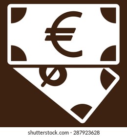 Banknotes icon from Business Bicolor Set. This flat vector symbol uses white color, rounded angles, and isolated on a brown background.