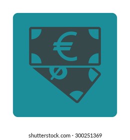 Banknotes icon. This flat rounded square button uses soft blue colors and isolated on a white background.