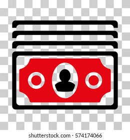 Banknotes icon. Vector illustration style is flat iconic bicolor symbol, intensive red and black colors, transparent background. Designed for web and software interfaces.