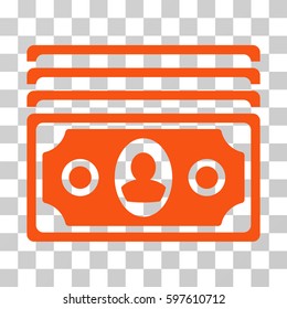 Banknotes icon. Vector illustration style is flat iconic symbol, orange color, transparent background. Designed for web and software interfaces.