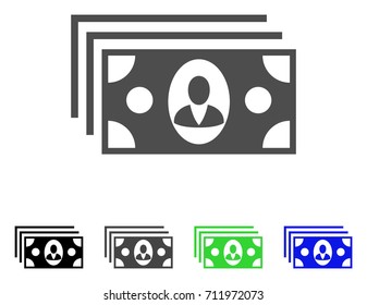 Banknotes icon. Vector illustration style is a flat iconic banknotes symbol with black, gray, green, blue color variants. Designed for web and software interfaces.