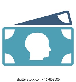 Banknotes icon. Vector style is bicolor flat iconic symbol with rounded angles, cyan and blue colors, white background.