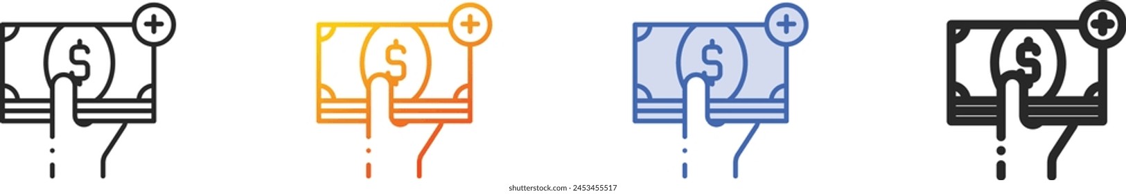 banknotes icon.Thin Linear, Gradient, Blue Stroke and bold Style Design Isolated On White Background